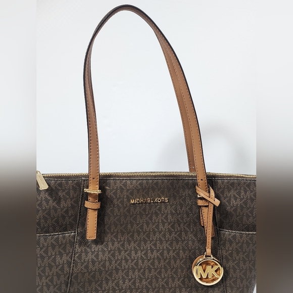 Michael Kors Quinn Med Signature Tote Bag Brown Acorn Excellent Condition - Picture 4 of 12